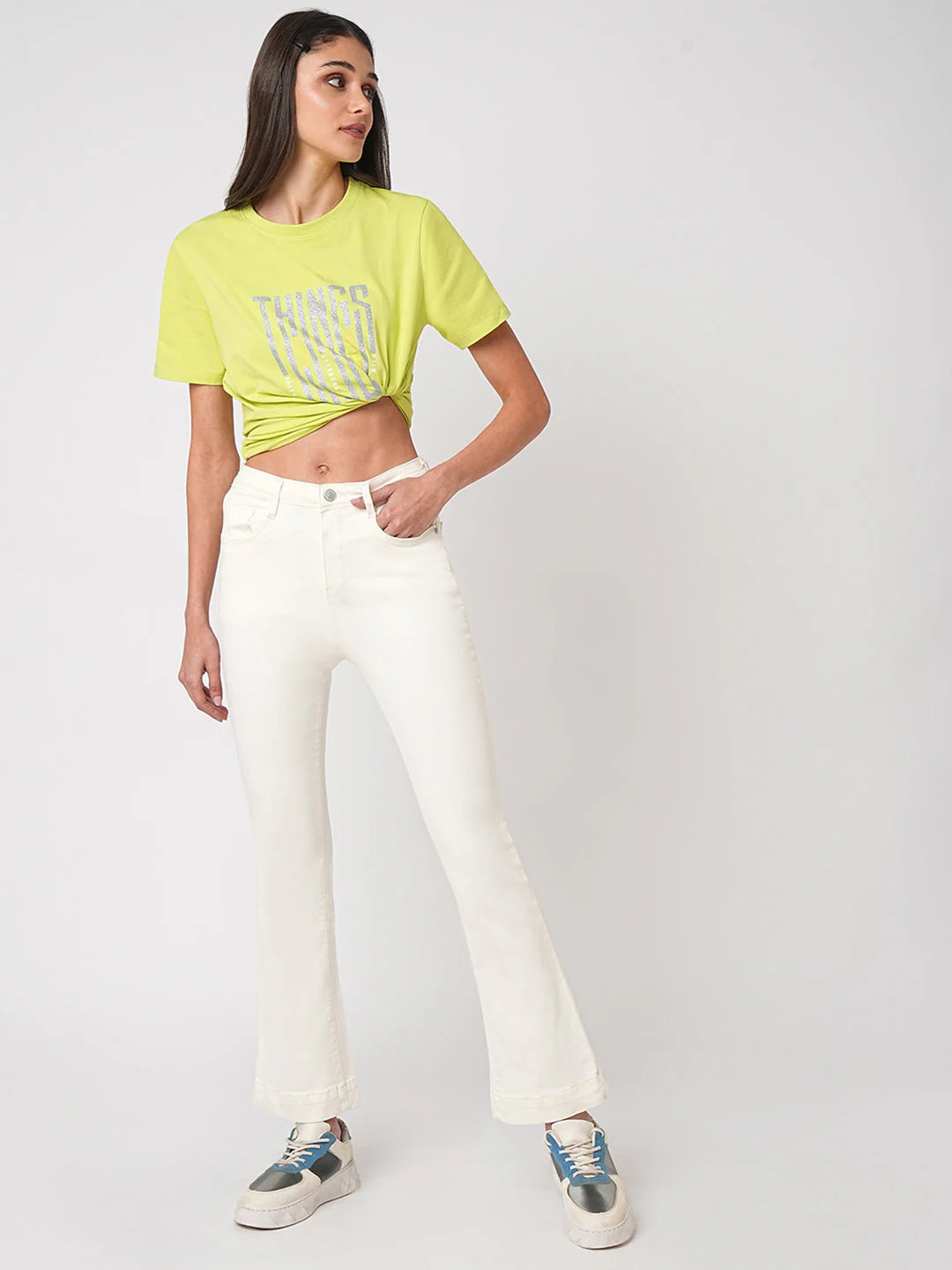 Women High-Rise Mini Flare Jeans