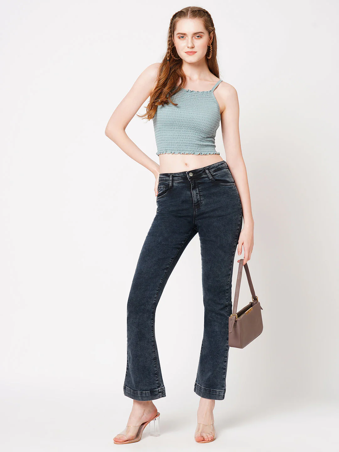 Women Carbon Black High-Rise Mini Flare Jeans - Image 4