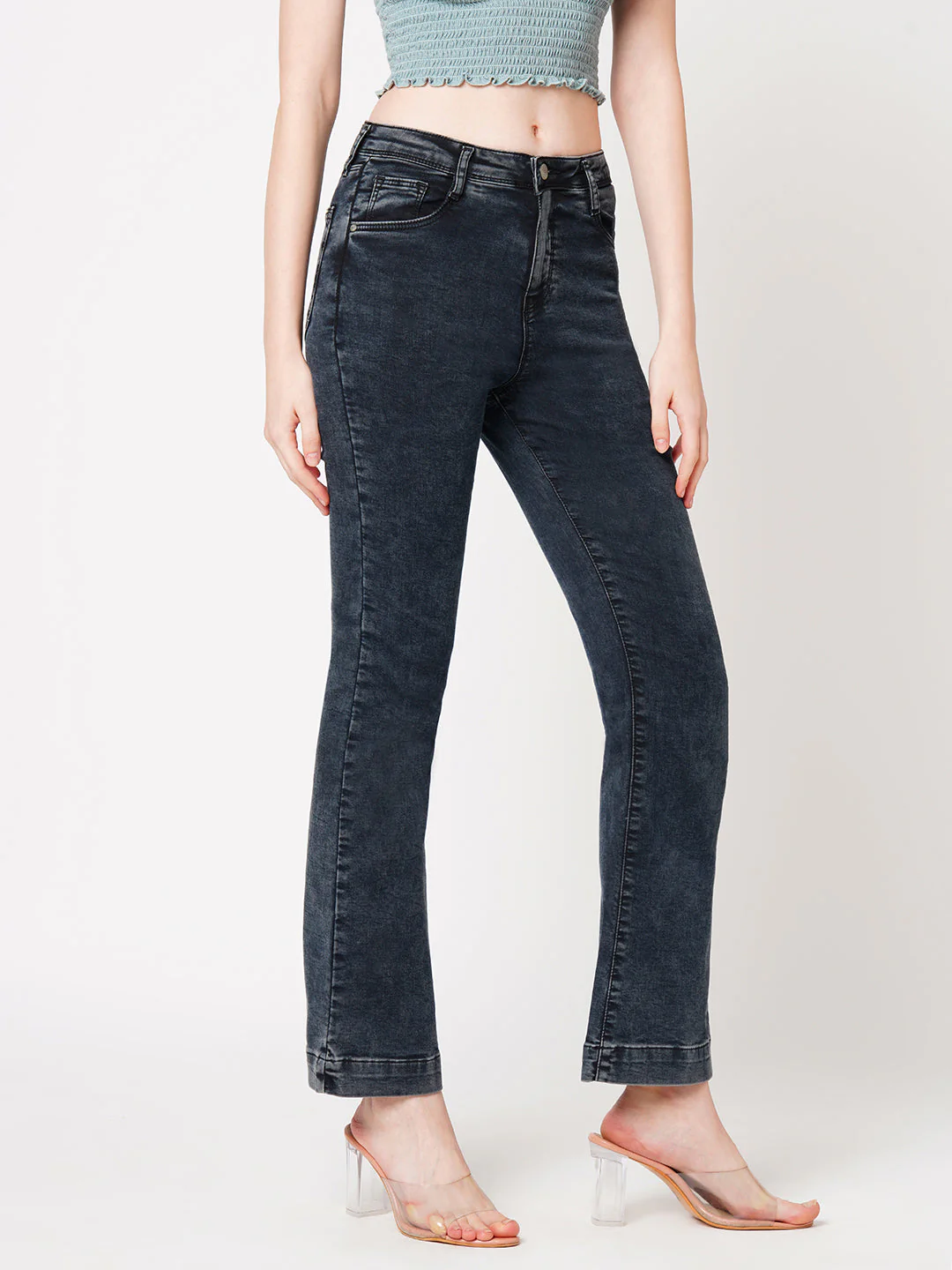 Women Carbon Black High-Rise Mini Flare Jeans - Image 5