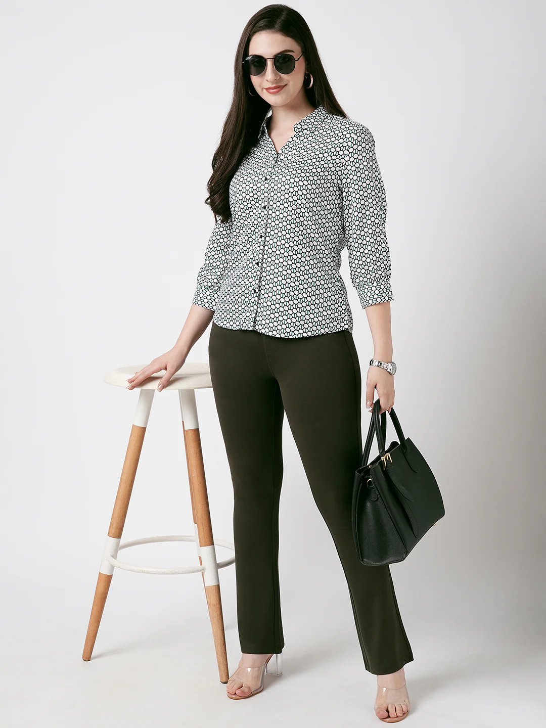 Women Olive High-Rise Mini Flare Treggings