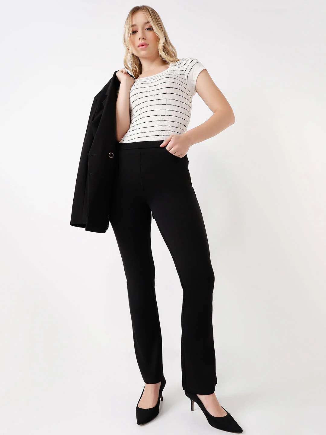 Women High-Rise Mini Flared Treggings