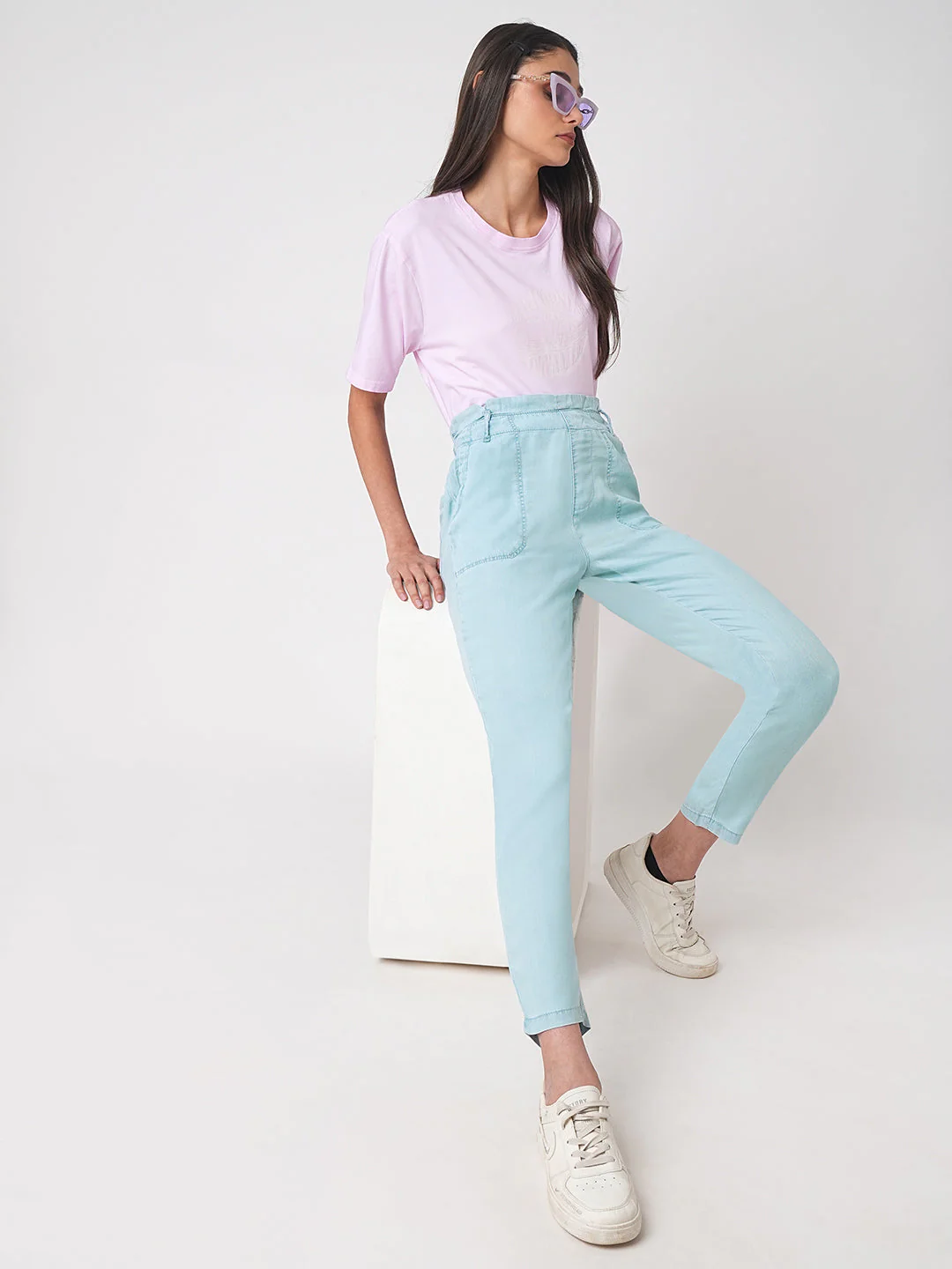 Women High-Rise Paper Bag Pants