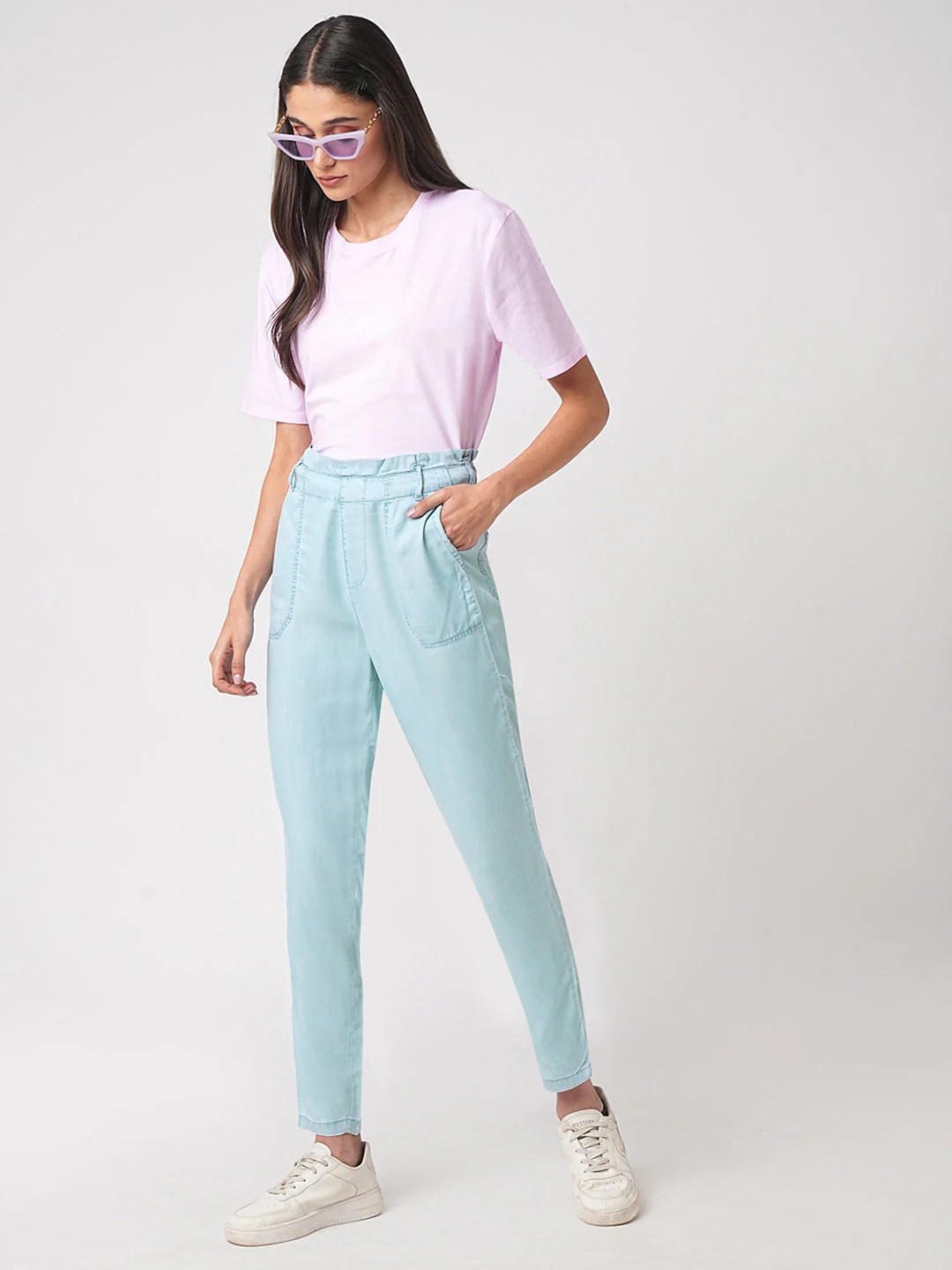 Women High-Rise Paper Bag Pants - Image 4