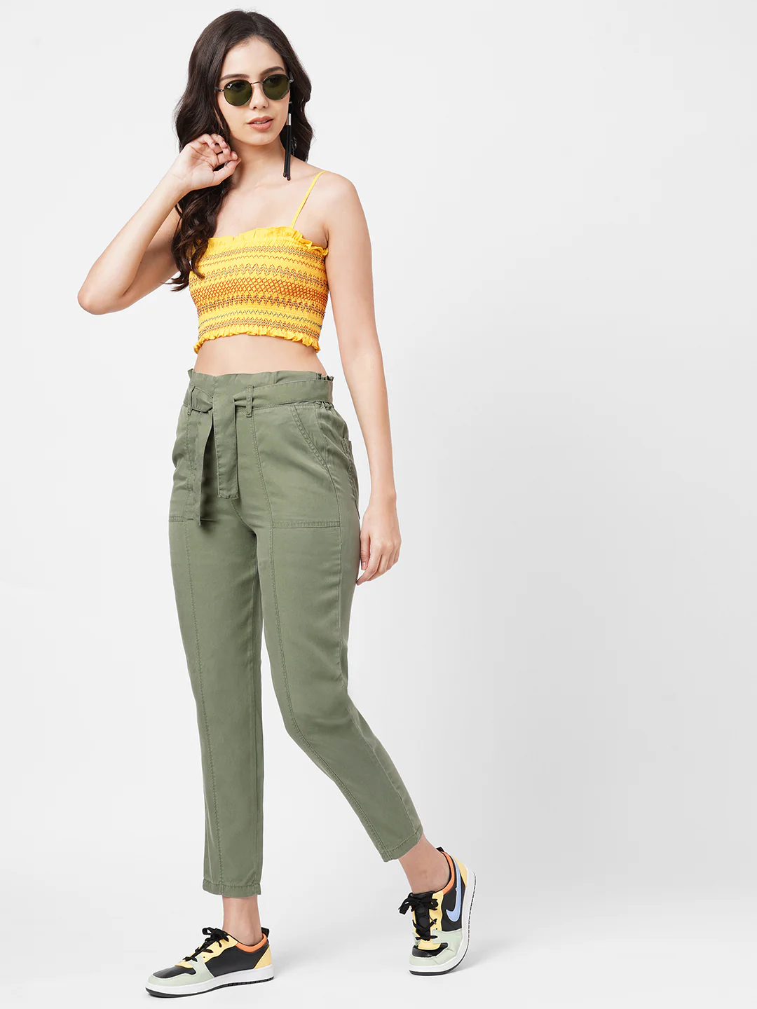 Women High-Rise Paper Bag Pants - Image 2