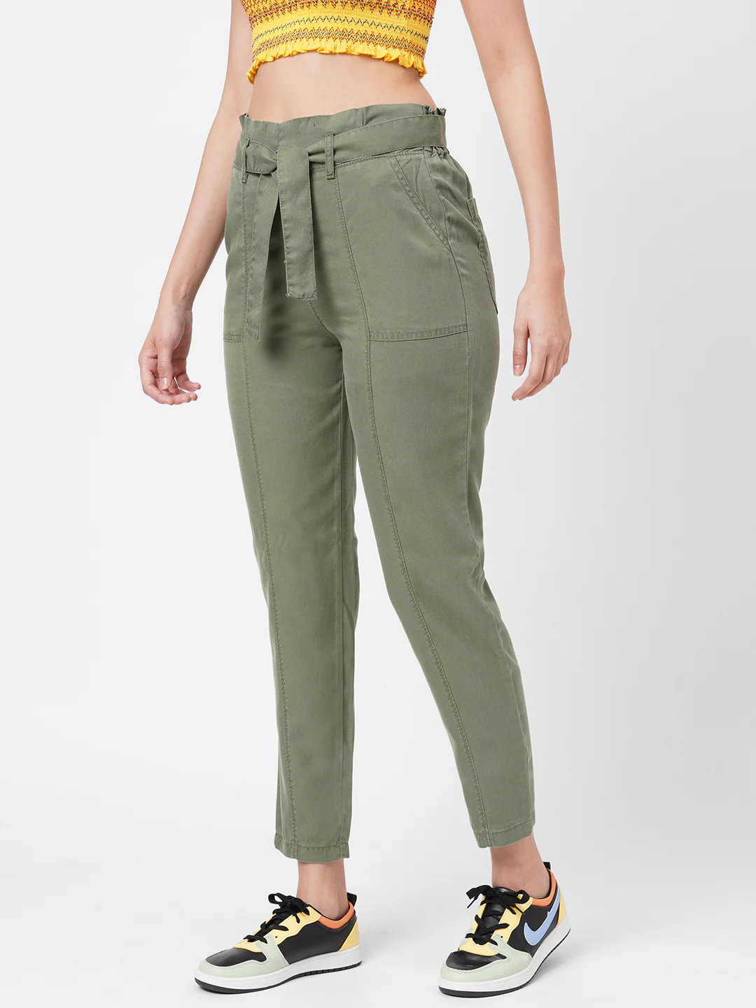 Women High-Rise Paper Bag Pants - Image 5