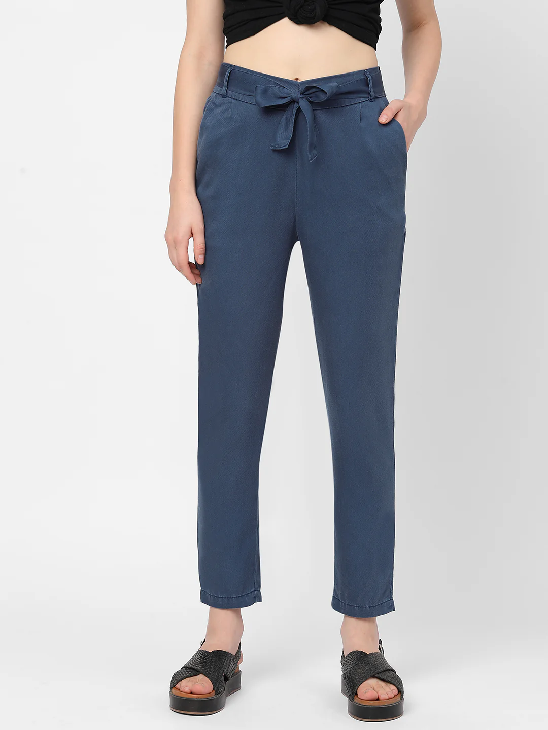 Women High-Rise Paper Bag Pants - Image 2