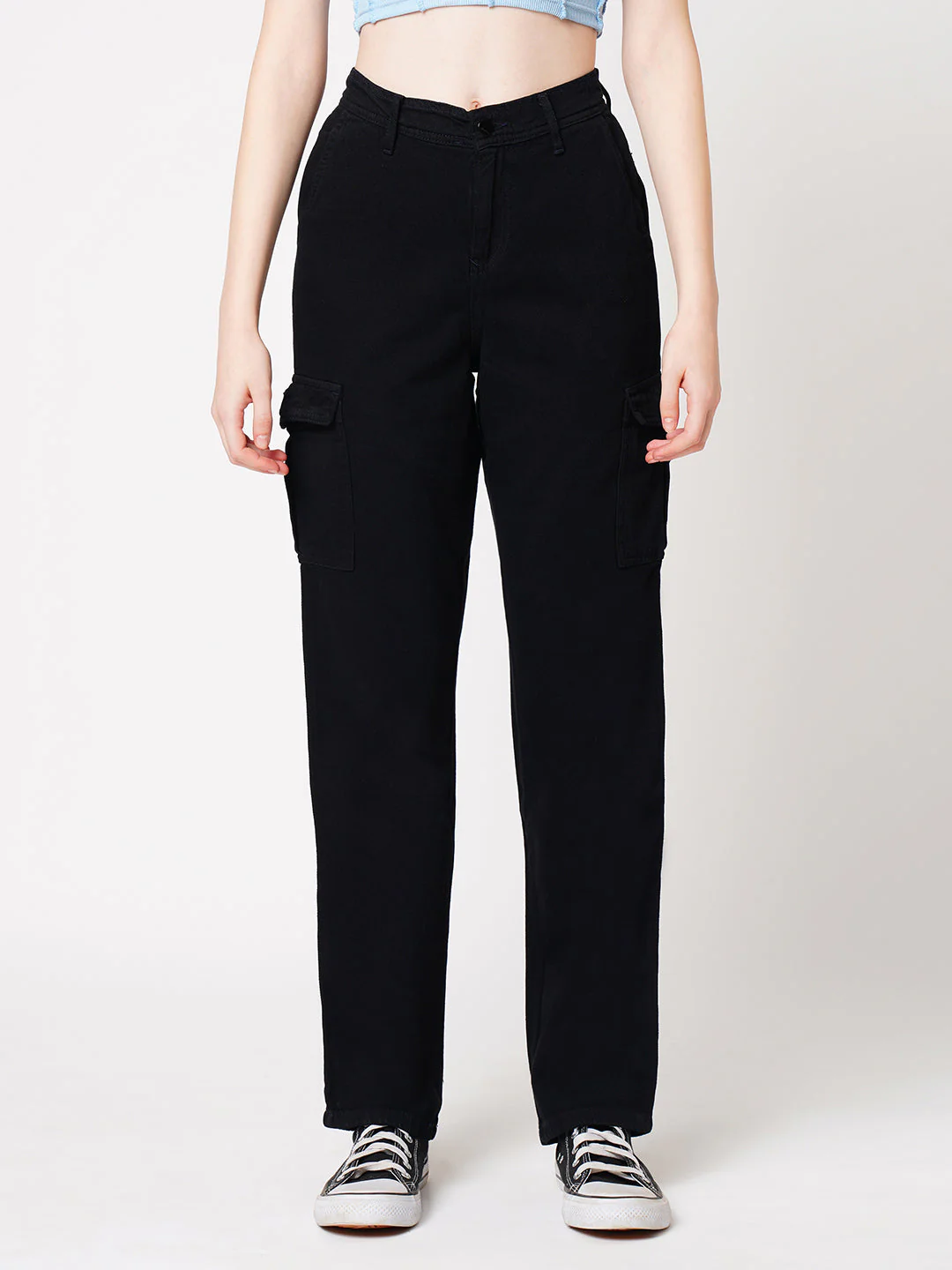 Women High-Rise Plain Cotton Cargo - Image 2