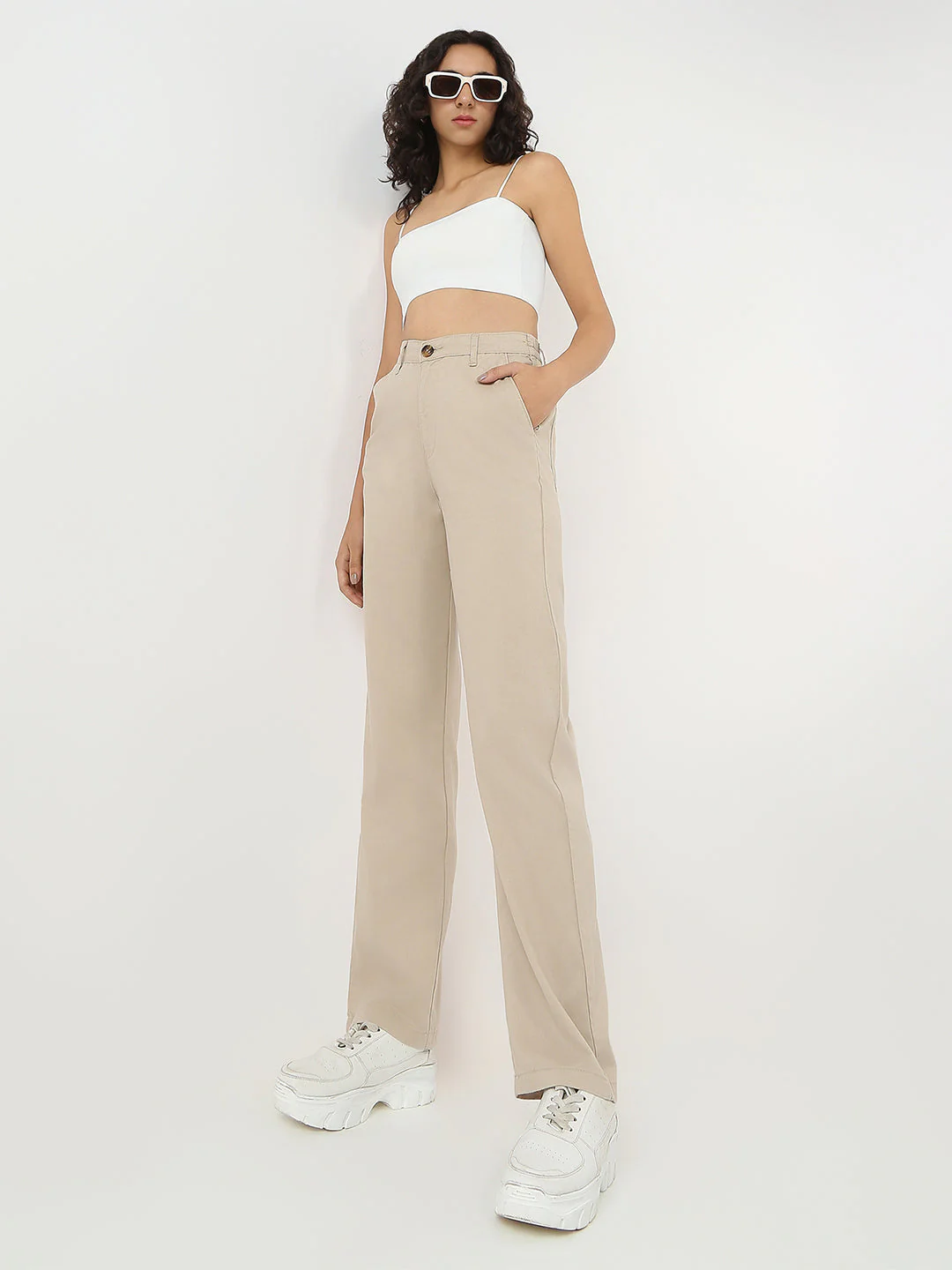 Women High-Rise Regular Fit Korean Pants