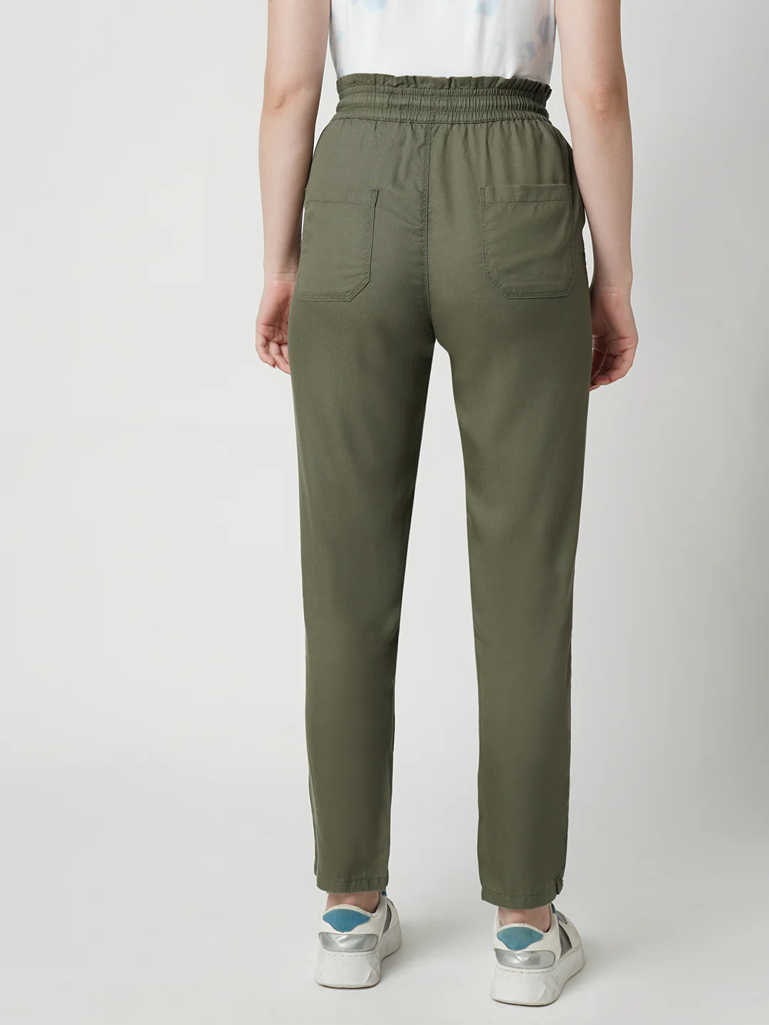 Women High-Rise Relaxed Fit Paper Bag Pants - Image 3
