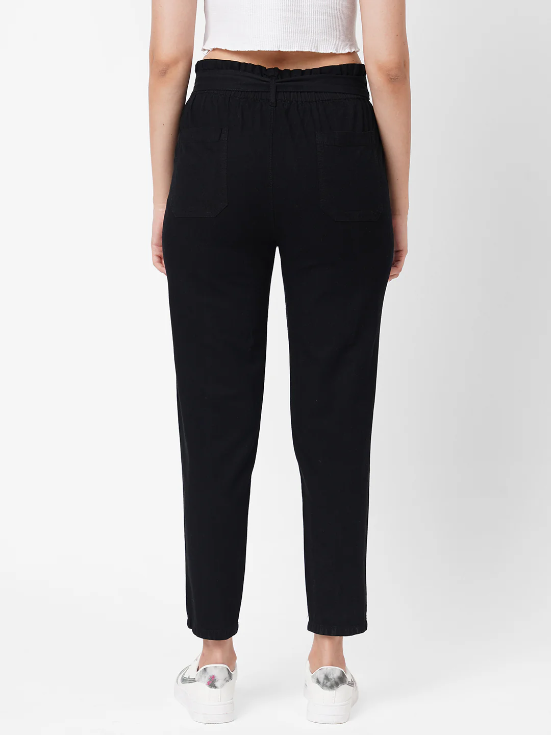 Women High-Rise Relaxed Fit Paper Bag Pants - Image 3