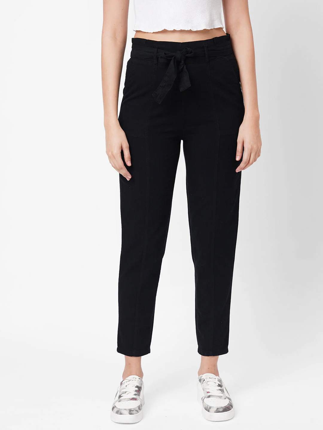 Women High-Rise Relaxed Fit Paper Bag Pants - Image 2