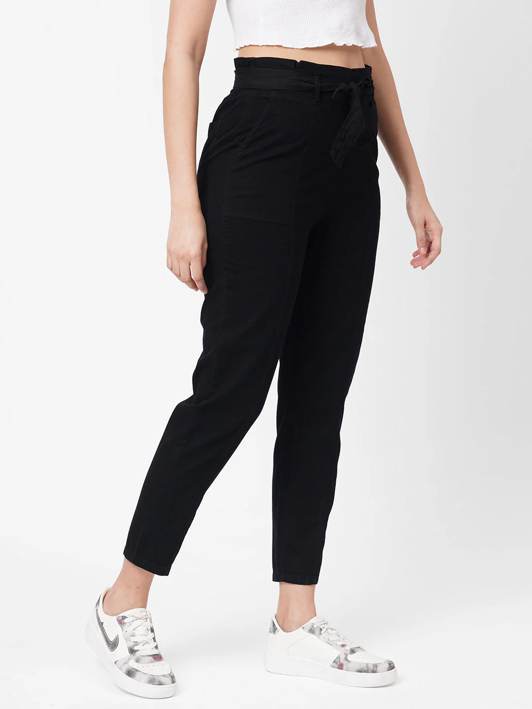 Women High-Rise Relaxed Fit Paper Bag Pants - Image 4