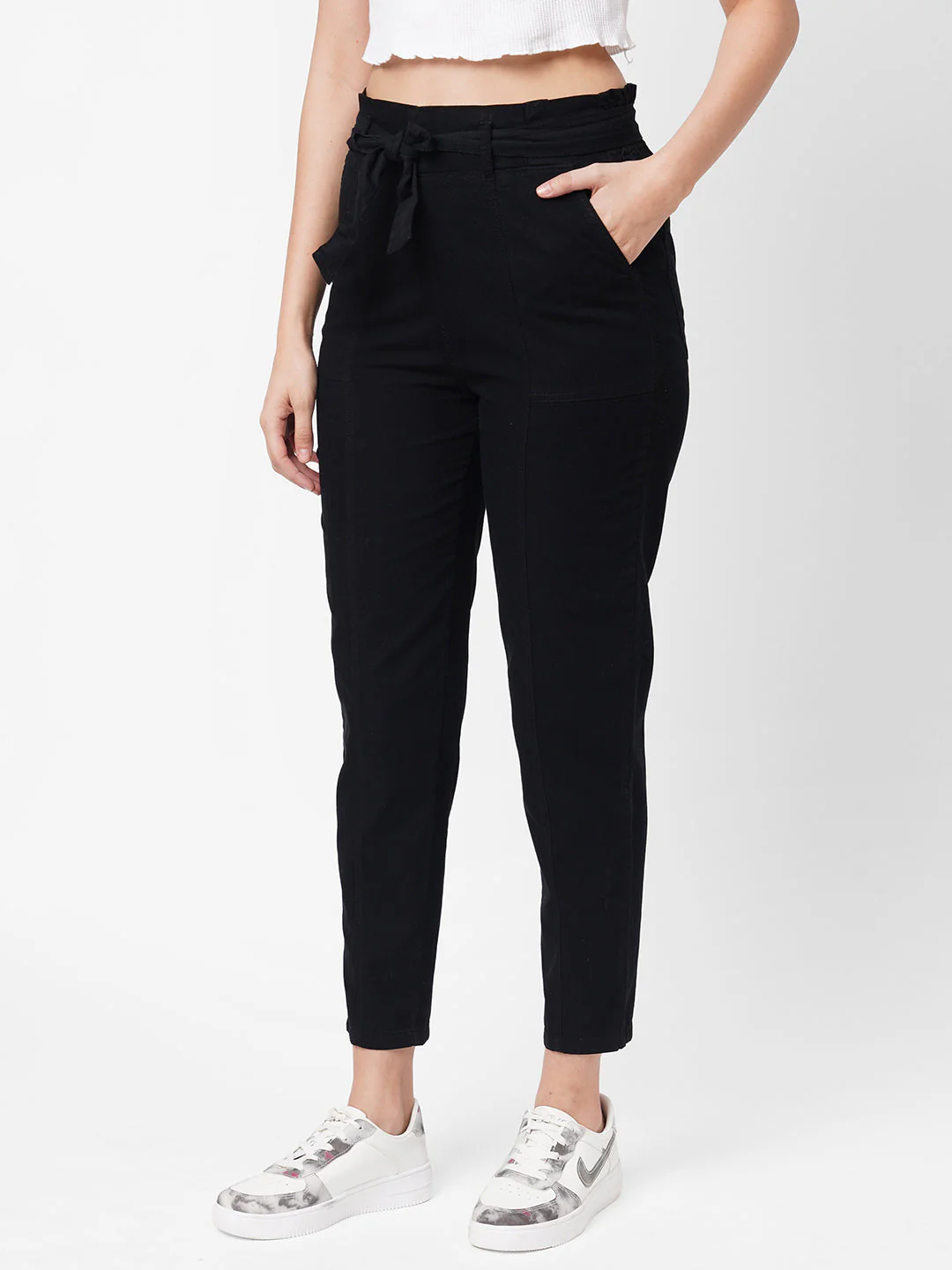 Women High-Rise Relaxed Fit Paper Bag Pants - Image 5