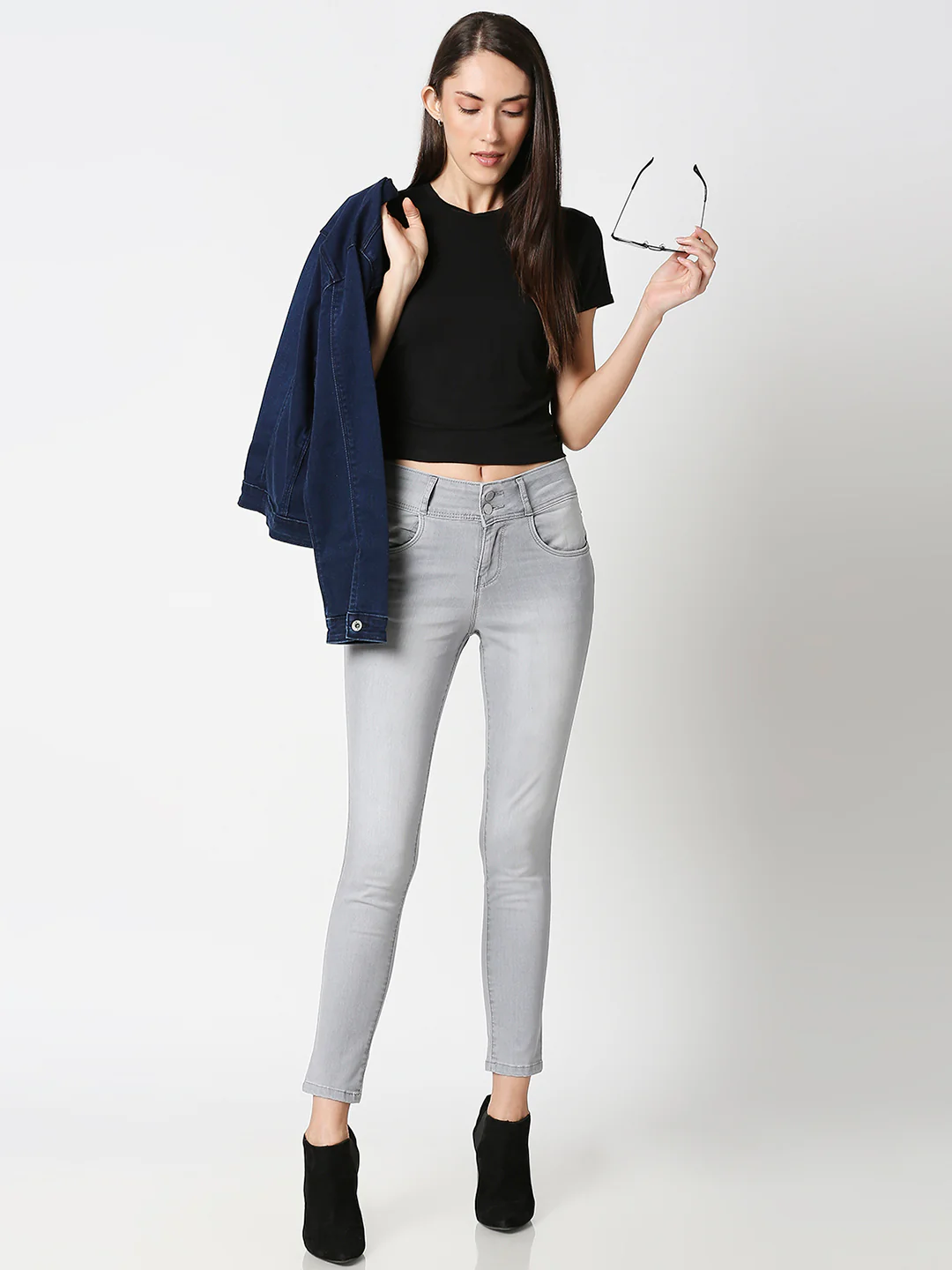 Women Grey High-Rise Skinny Jeans