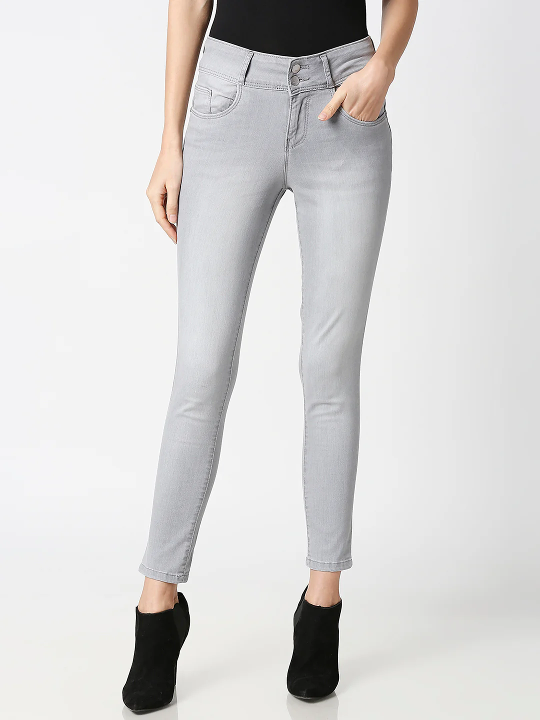 Women Grey High-Rise Skinny Jeans - Image 2