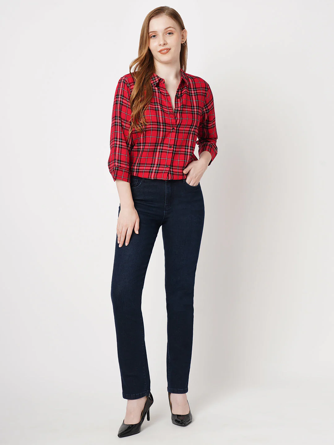 Women High-Rise Snug Straight Fit Jeans - Image 4