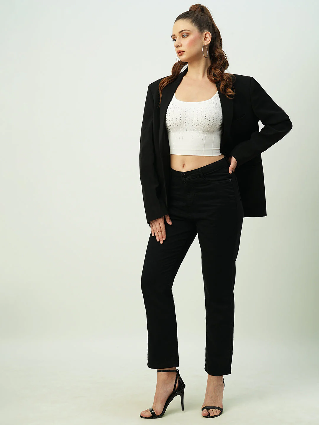 Women Black High-Rise Straight Fit Jeans - Image 4