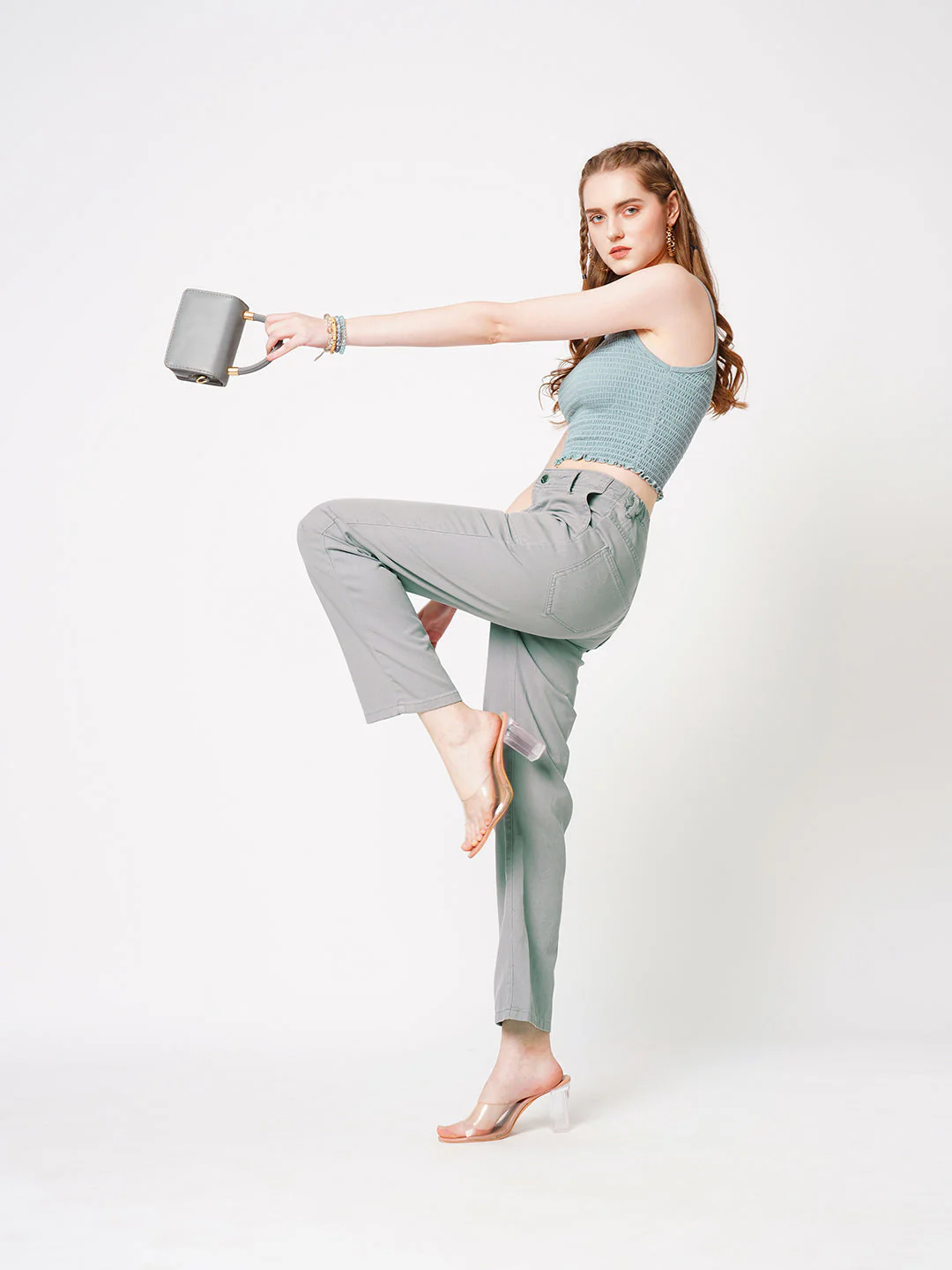 Women Grey High-Rise Straight Fit Jeans