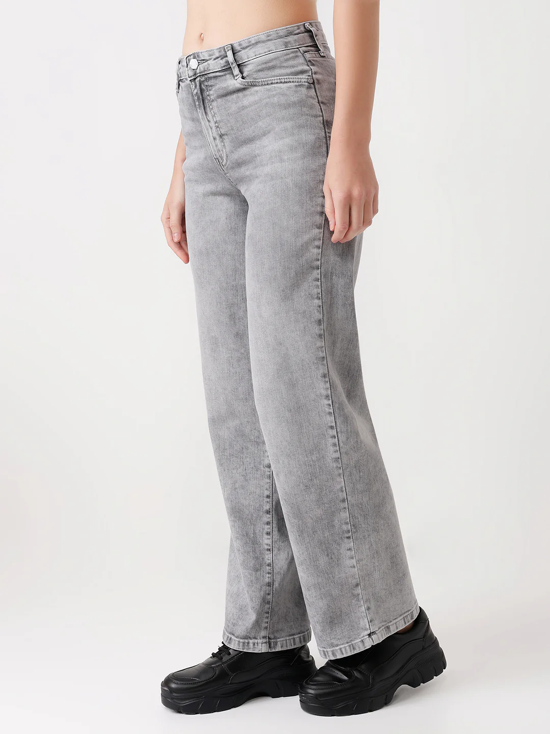 Women Grey High-Rise Wide Leg Jeans - Image 5