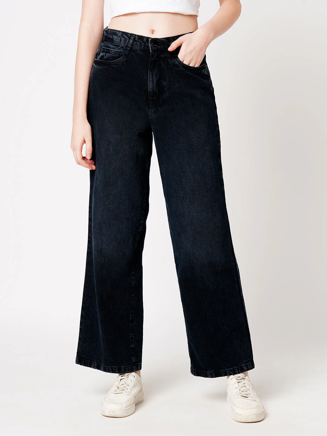Women Charcoal Black High-Rise Wide Leg Jeans - Image 2
