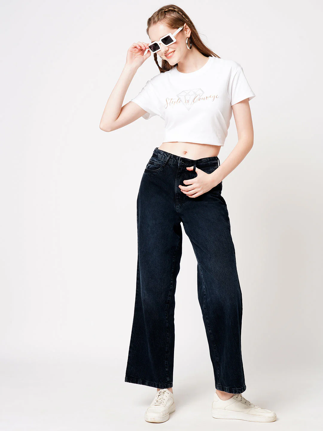 Women Charcoal Black High-Rise Wide Leg Jeans - Image 4