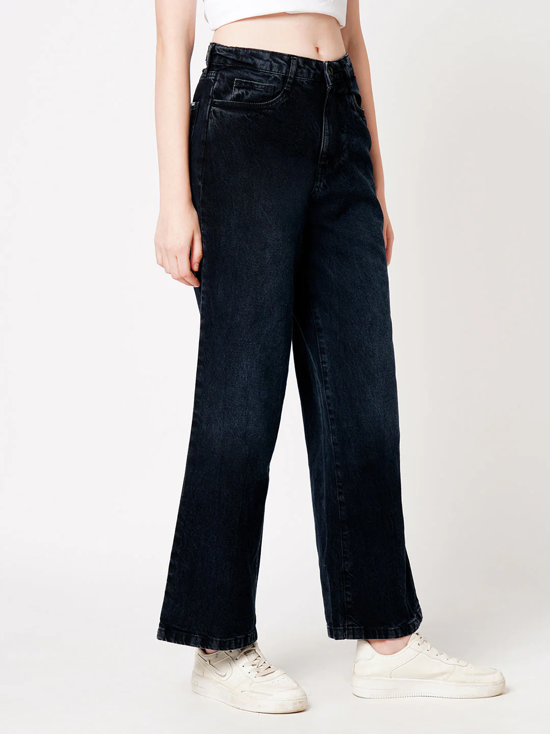 Women Charcoal Black High-Rise Wide Leg Jeans - Image 5