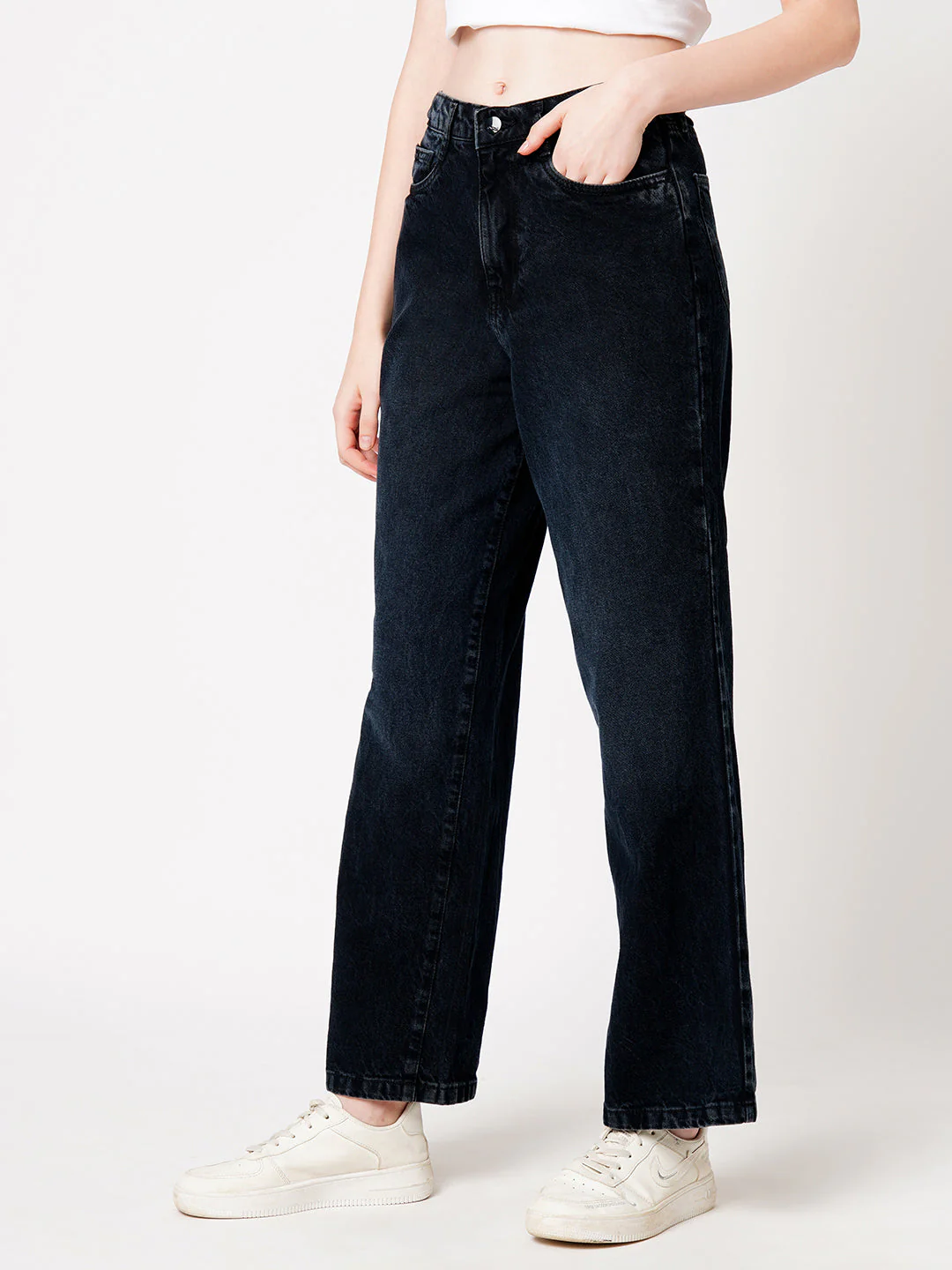 Women Charcoal Black High-Rise Wide Leg Jeans - Image 6