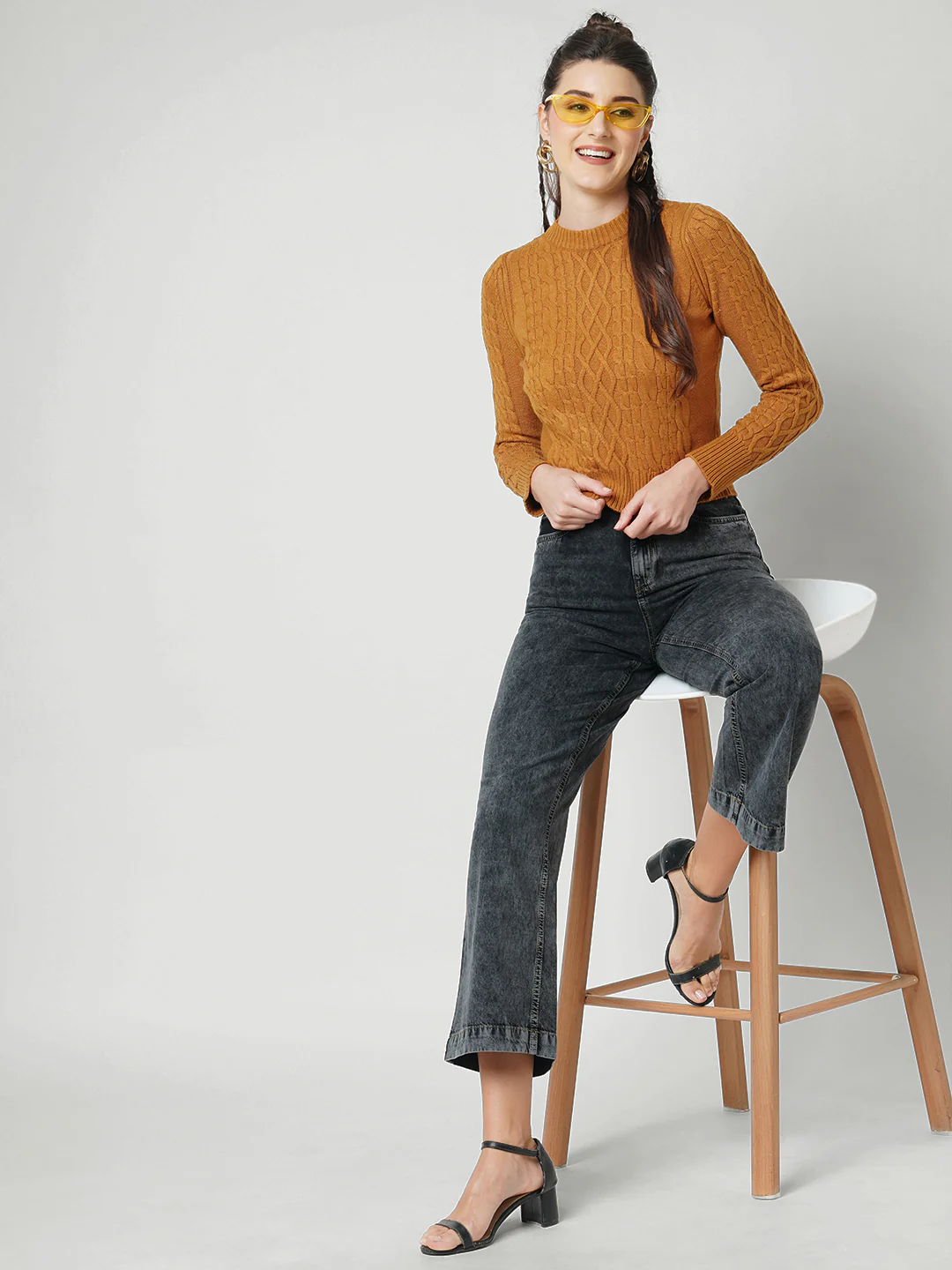 Women Honey Mustard Slim Fit Sweater