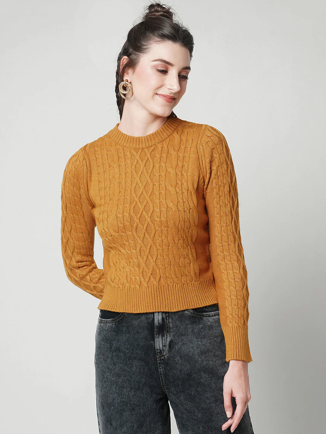 Women Honey Mustard Slim Fit Sweater - Image 2