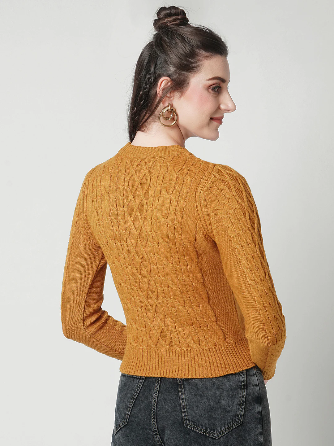 Women Honey Mustard Slim Fit Sweater - Image 3