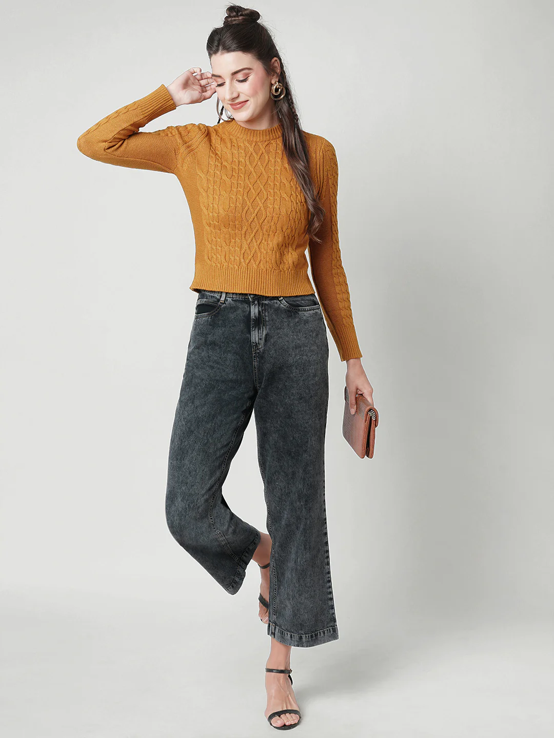 Women Honey Mustard Slim Fit Sweater - Image 4