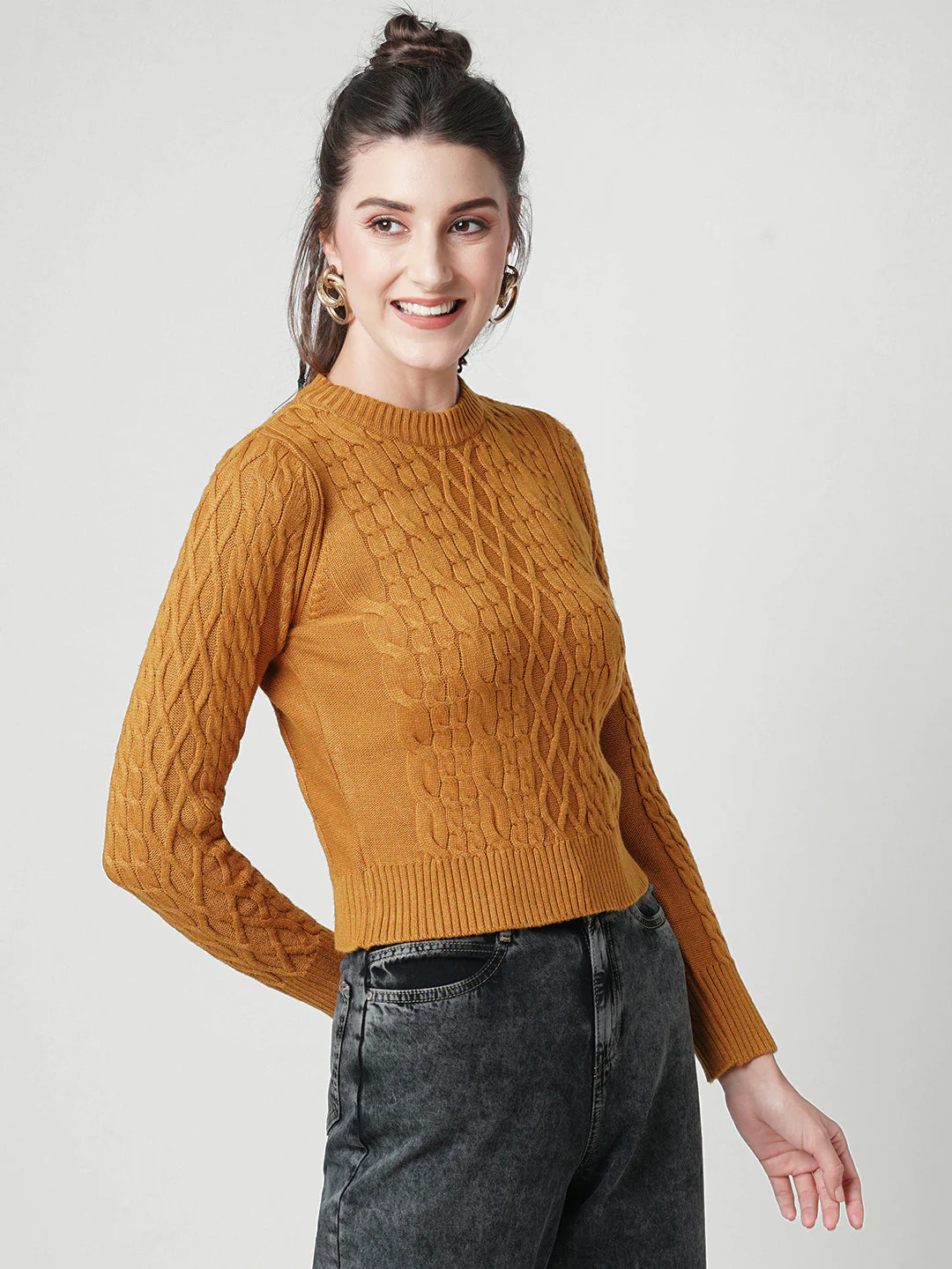 Women Honey Mustard Sweaters - Image 4