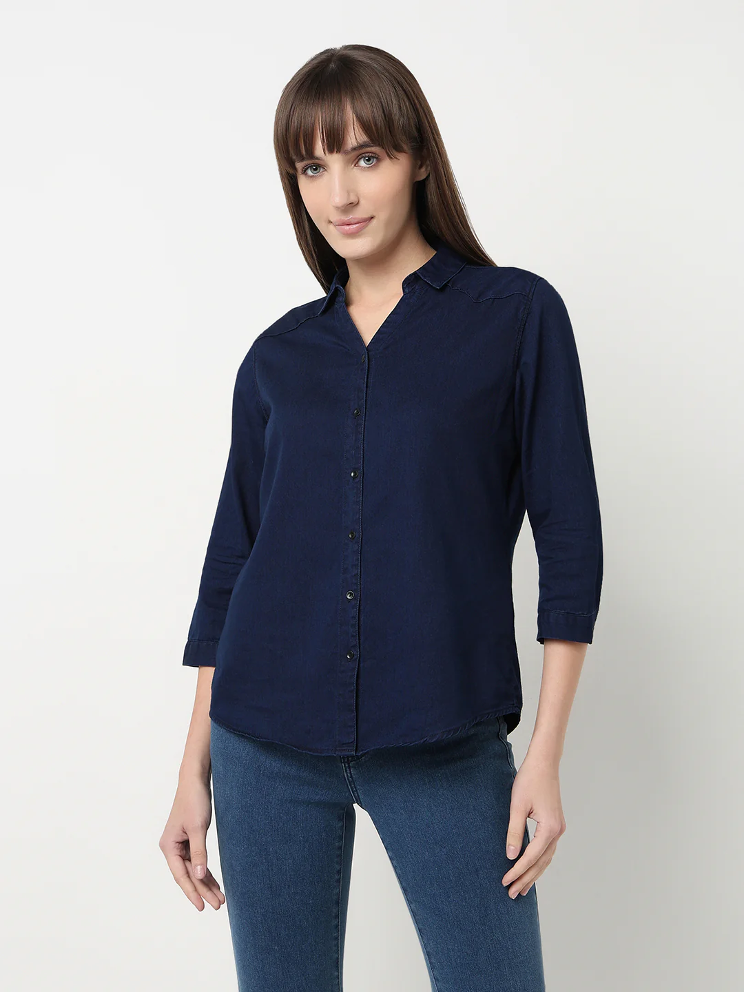 Women Ink Blue Slim Fit Shirt - Image 2