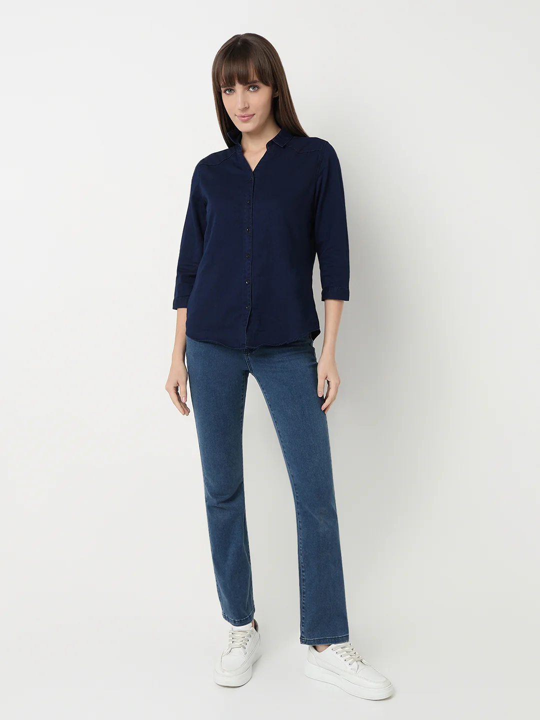 Women Ink Blue Slim Fit Shirt - Image 4