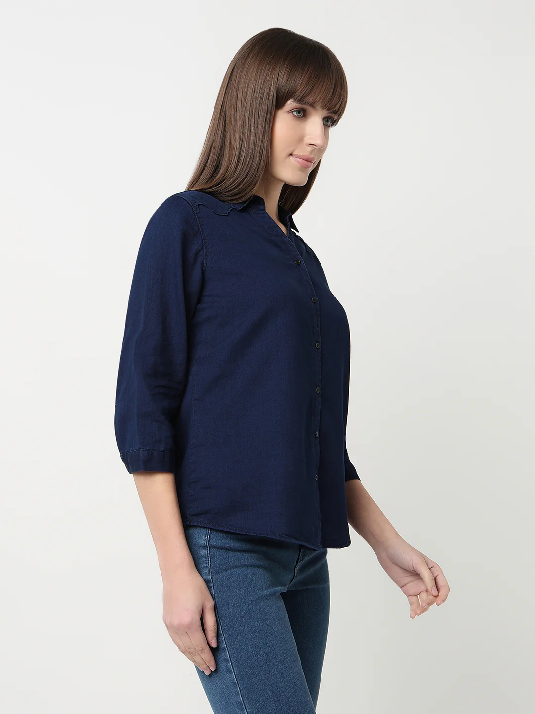 Women Ink Blue Slim Fit Shirt - Image 6