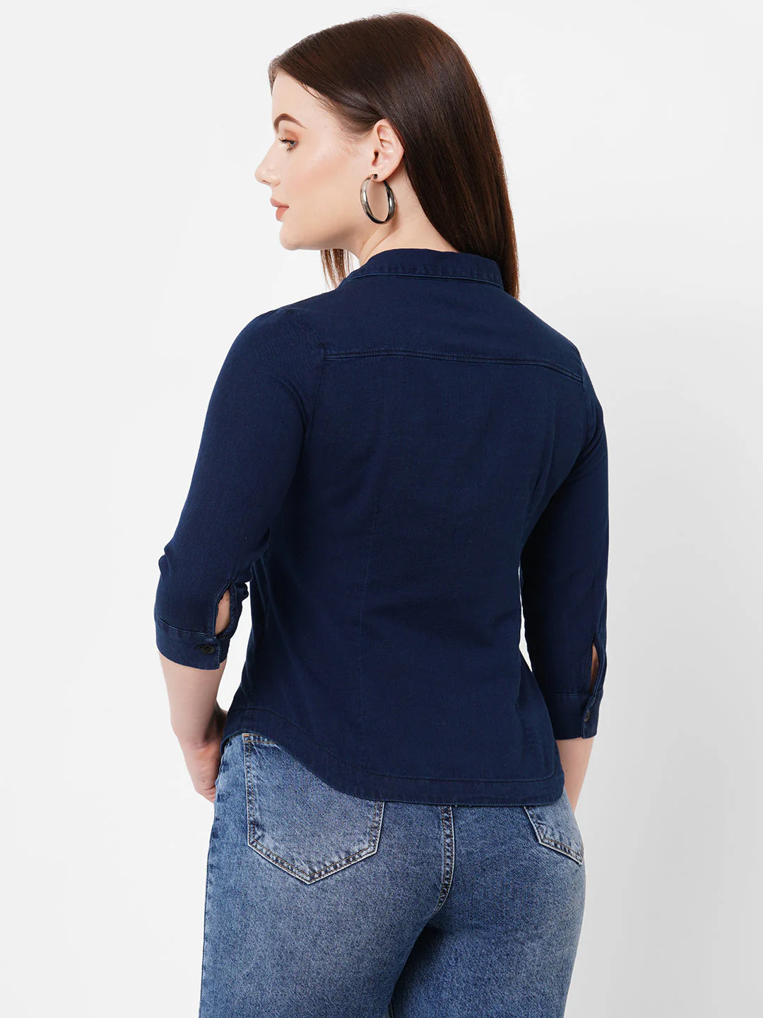 Women Ink Blue Slim Shirt - Image 3