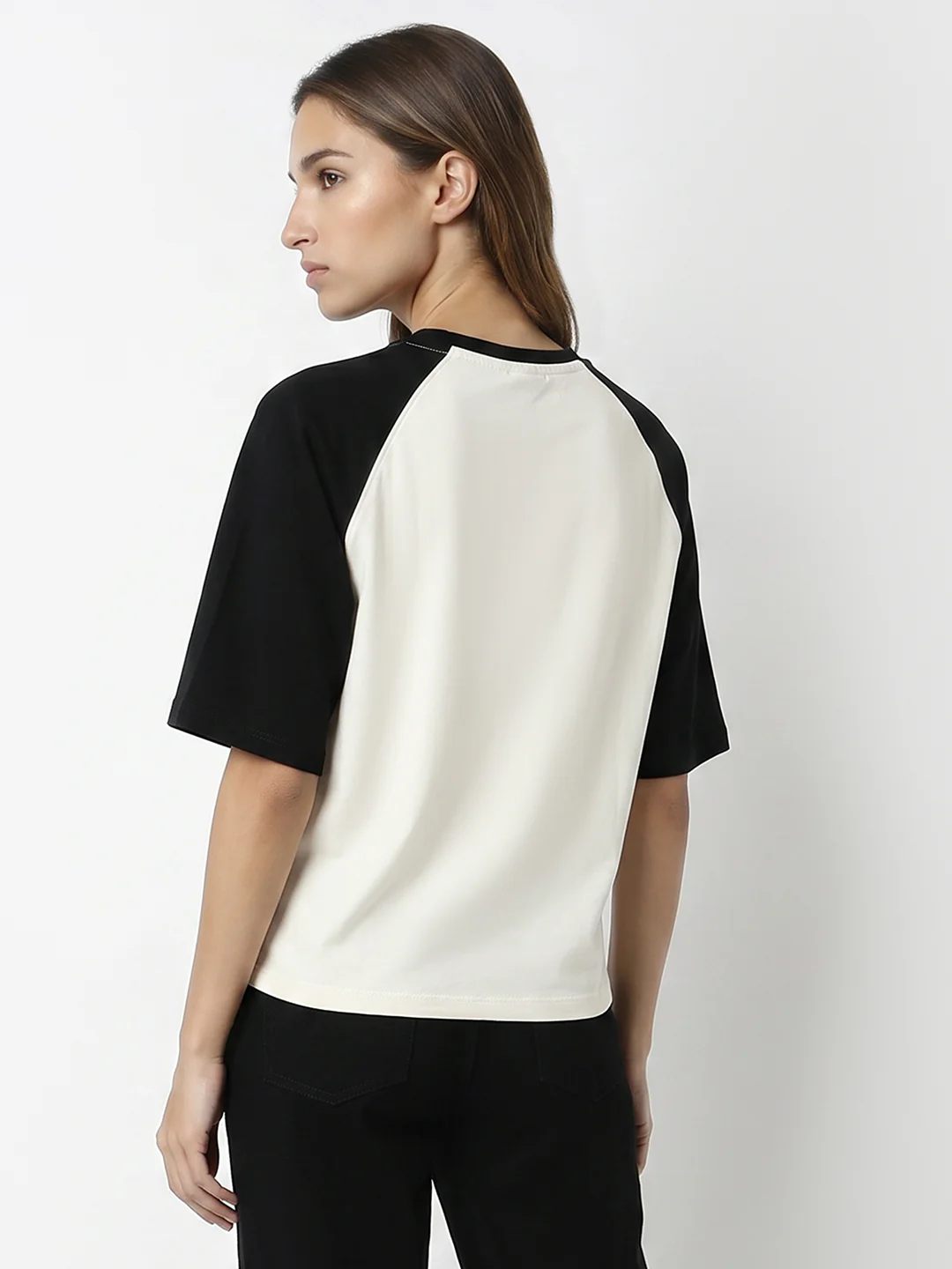 Women Ivory/Black Crop Graphic Tees - Image 3