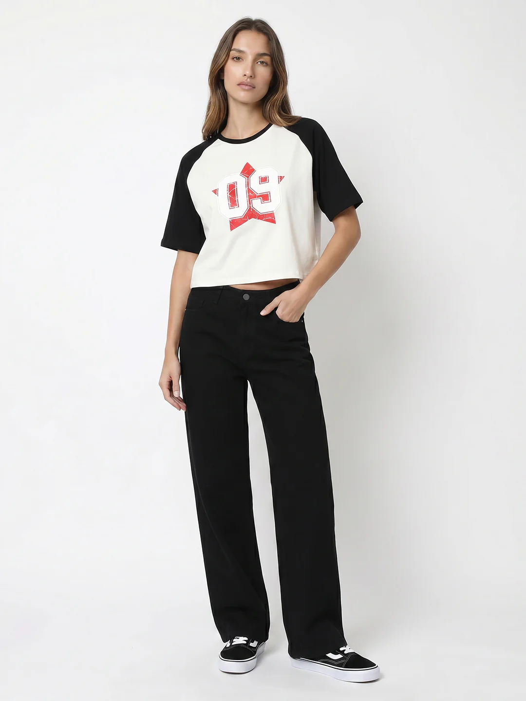 Women Ivory/Black Crop Graphic Tees - Image 4