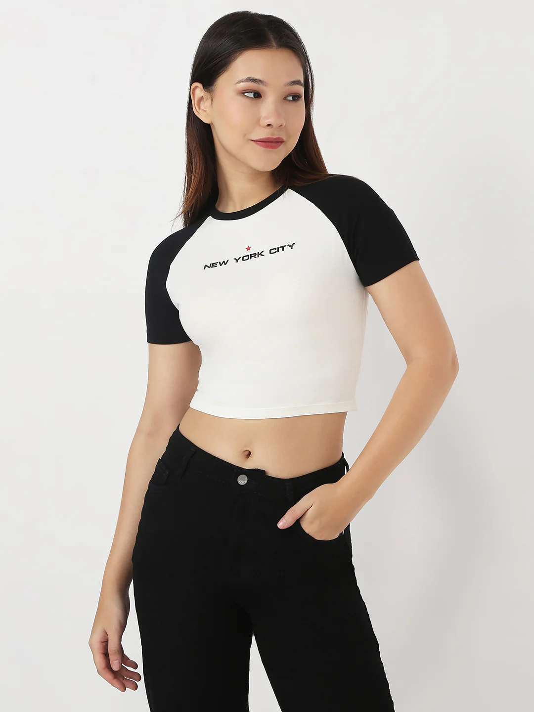 Women Ivory/Black Slim Genz Tees - Image 2