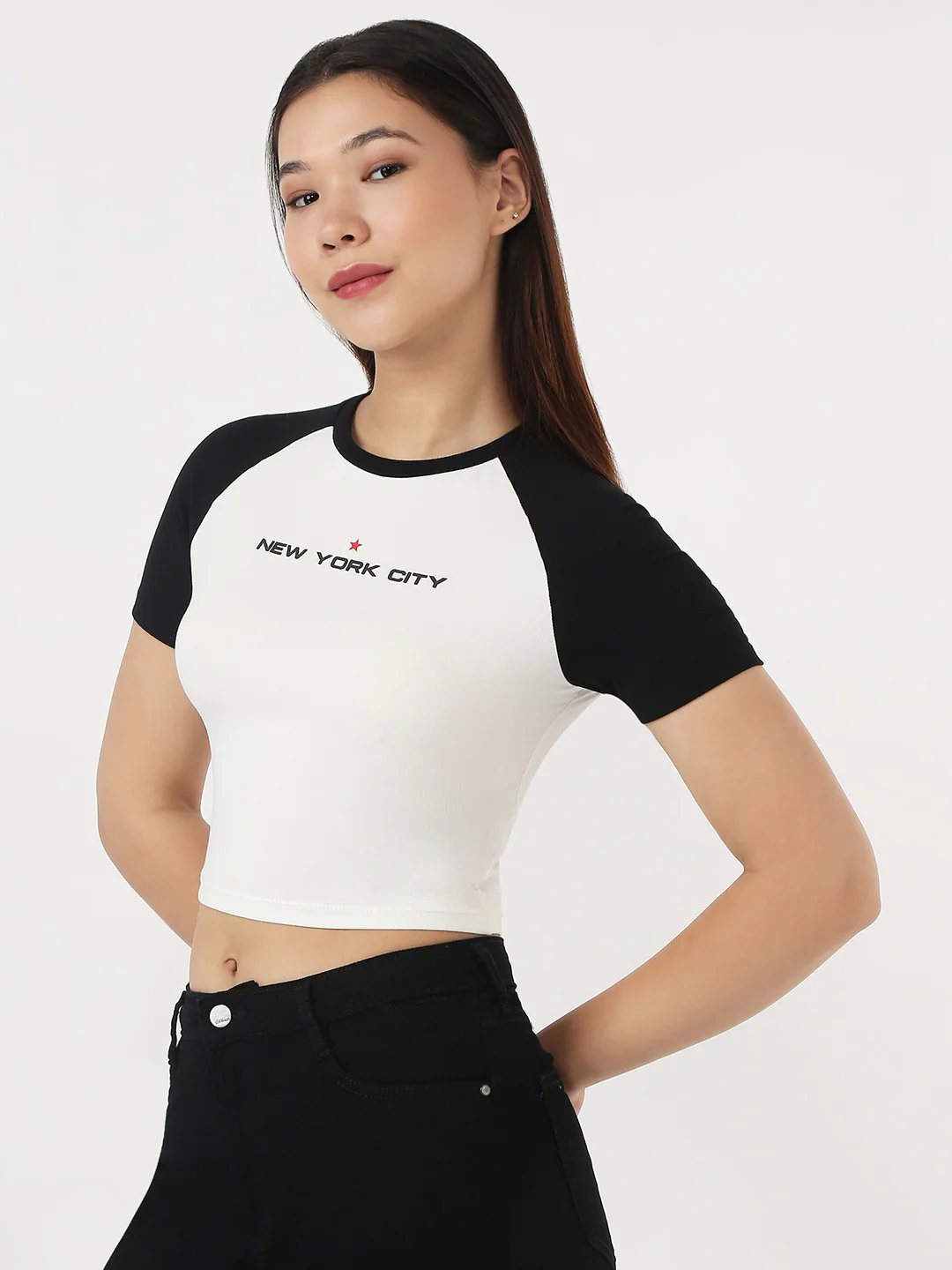 Women Ivory/Black Slim Genz Tees - Image 4