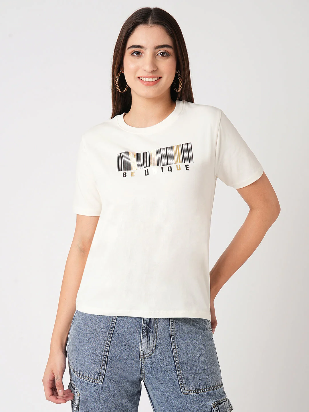 Women Ivory Boxy Graphic Tees