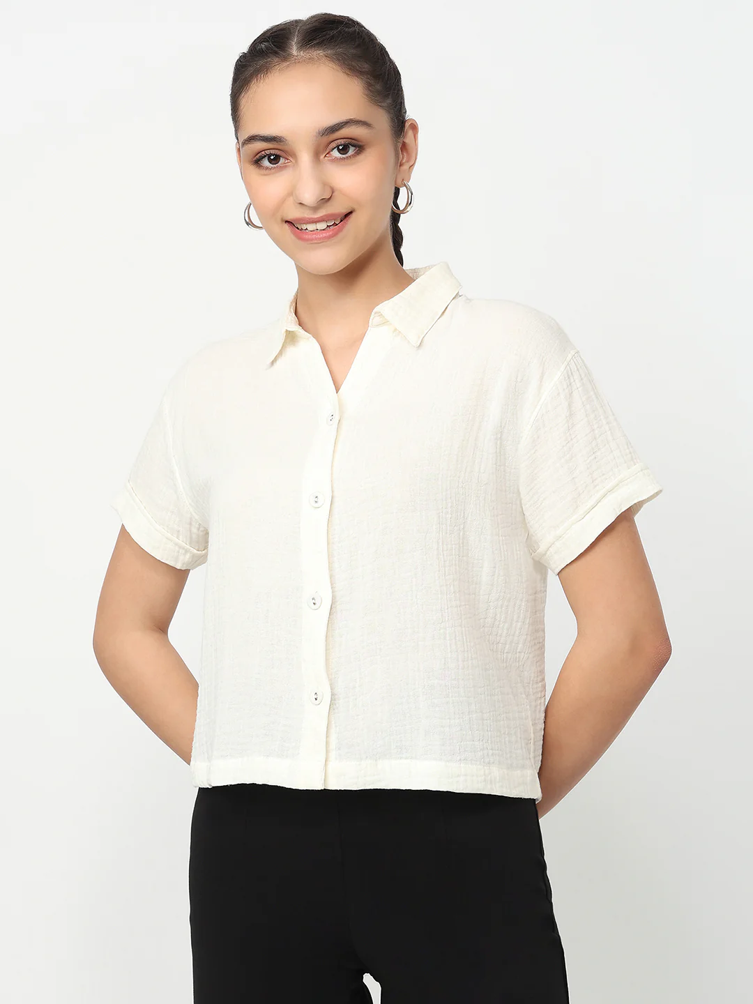 Women Ivory Crop Shirt - Image 2