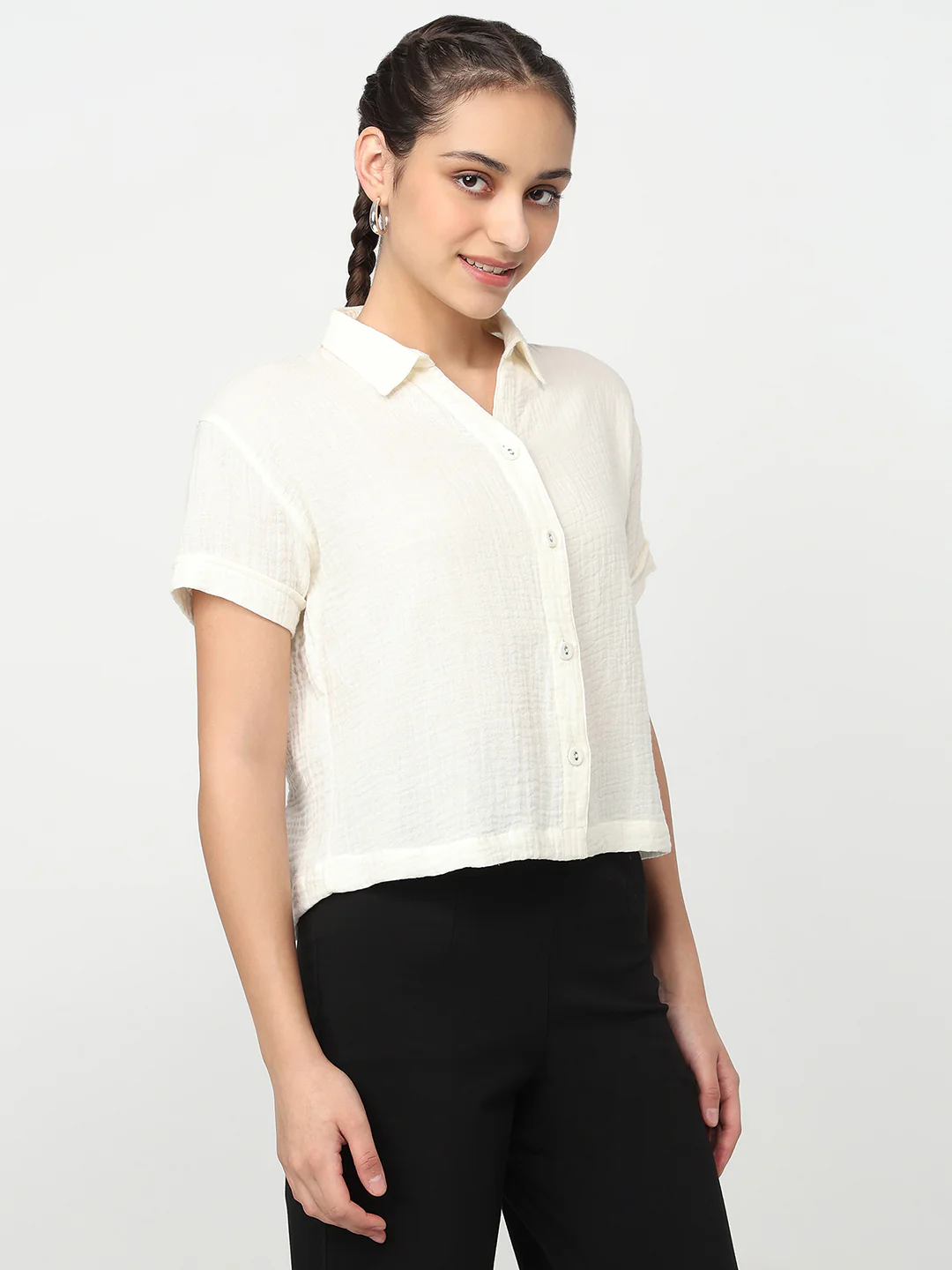 Women Ivory Crop Shirt - Image 5