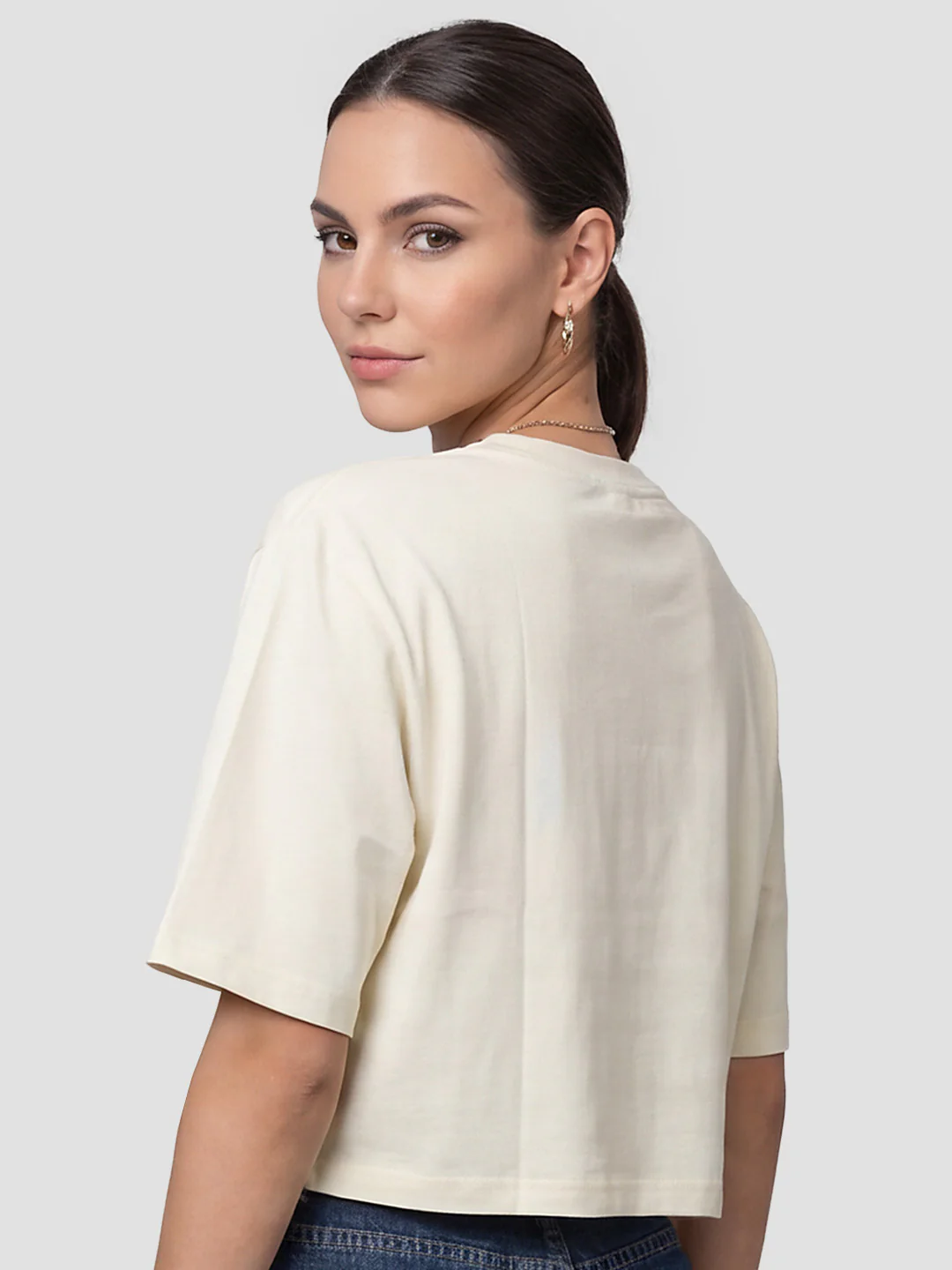 Women Ivory Graphic Crop Tees - Image 3