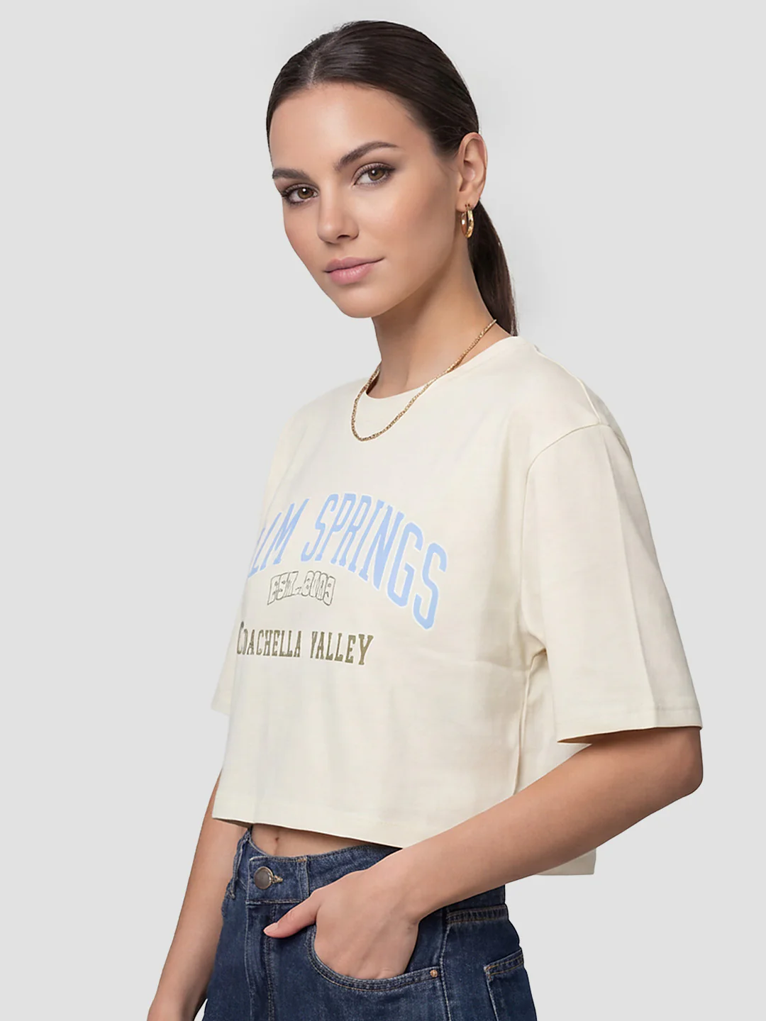 Women Ivory Graphic Crop Tees - Image 4