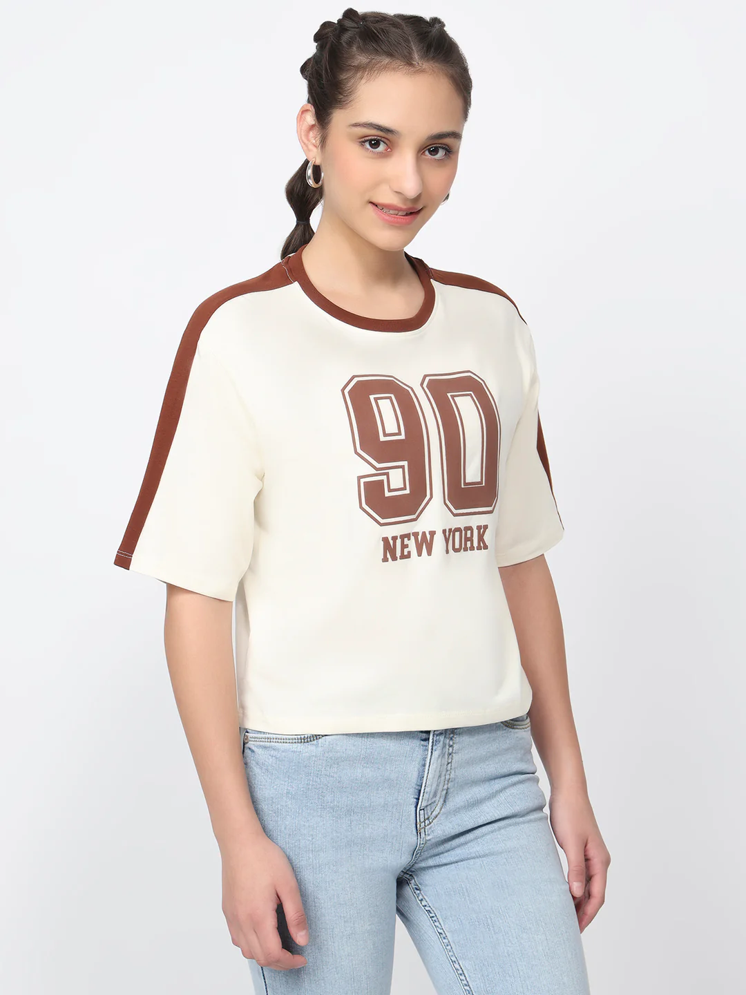 Women Ivory Graphic Crop Tees - Image 5