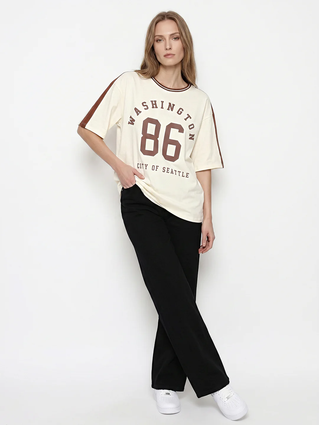 Women Ivory Oversized T-Shirt - Image 4