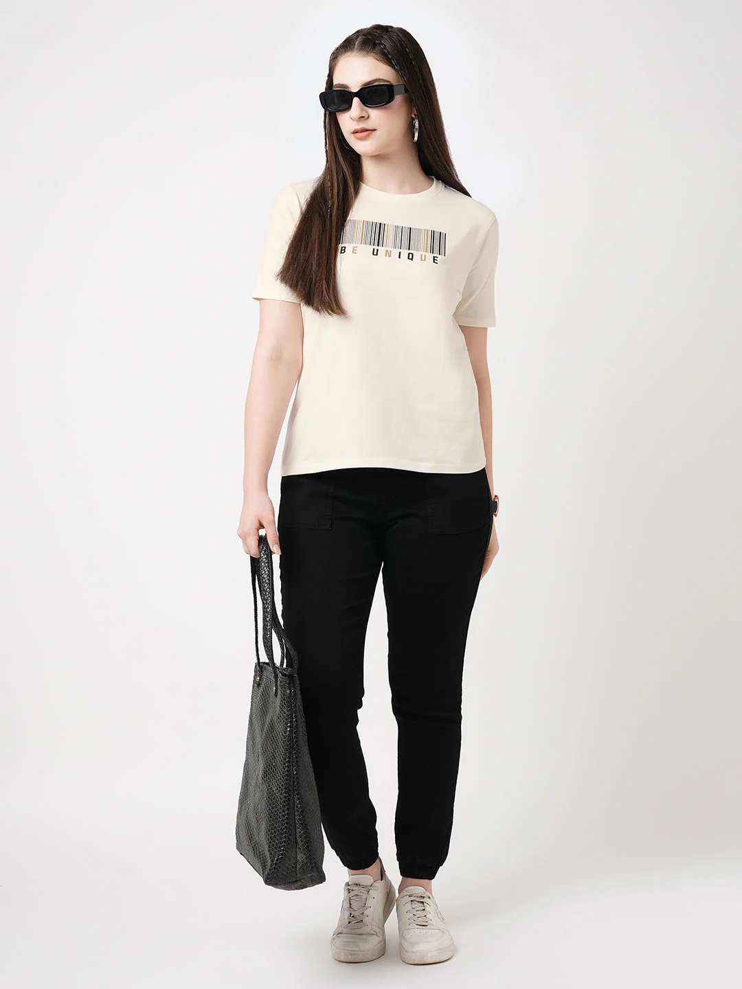 Women Ivory Printed Slim T-Shirt - Image 4