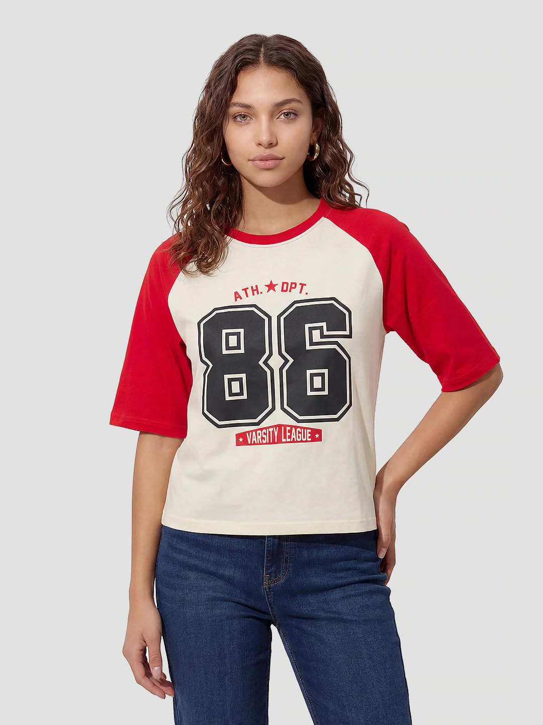 Women Ivory/Red Crop Tees - Image 2