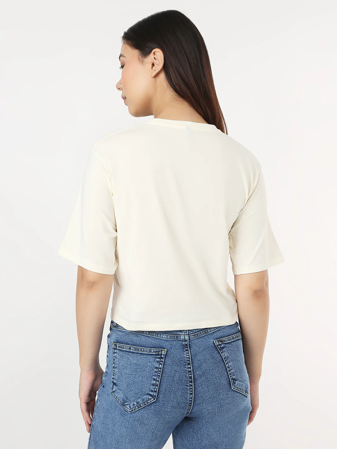 Women Ivory Slim Crop Graphic T-Shirt - Image 3